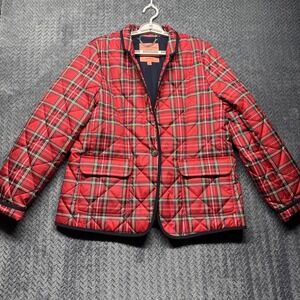 J Crew Signature Puffer Quilted Jacket Blazer Red Tartan Plaid Large PrimaLoft